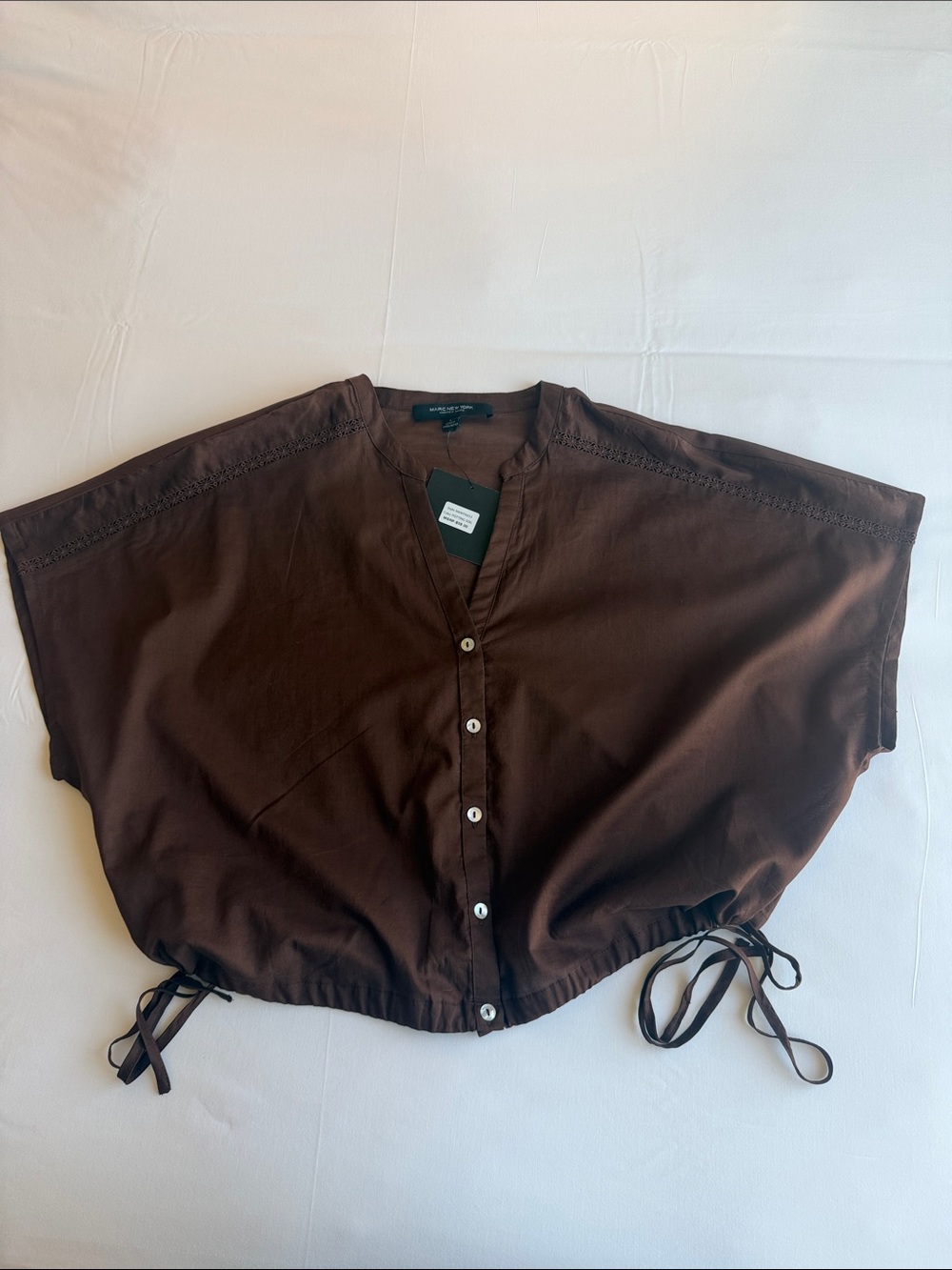 Marc New York Brown Button-Down Drawstring Crop Top